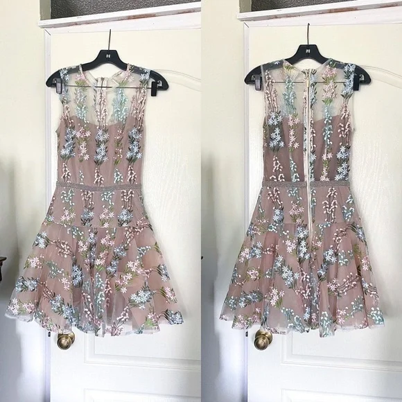 Bronx & Banco Dress Isola Mini Floral Embroidered Beaded Tulle Lace Multi S EUC - Picture 2 of 7